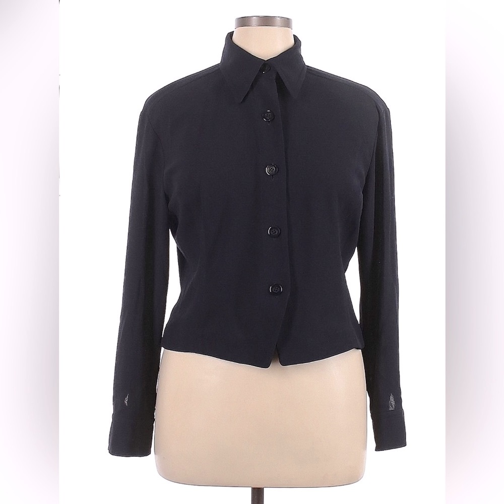 Vintage 90’s Linda Allard Ellen Tracy Black Button Up Blouse Dress Shirt Size 14